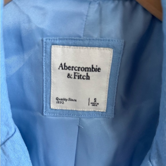 Abercrombie & Fitch light Blue Linen-blend Short-sleeve Cropped Blazer • S - Picture 5 of 6